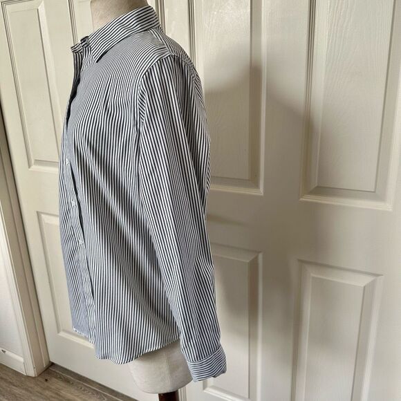 Jones New York easy care grey and white stripe button down shirt - Picture 3 of 9